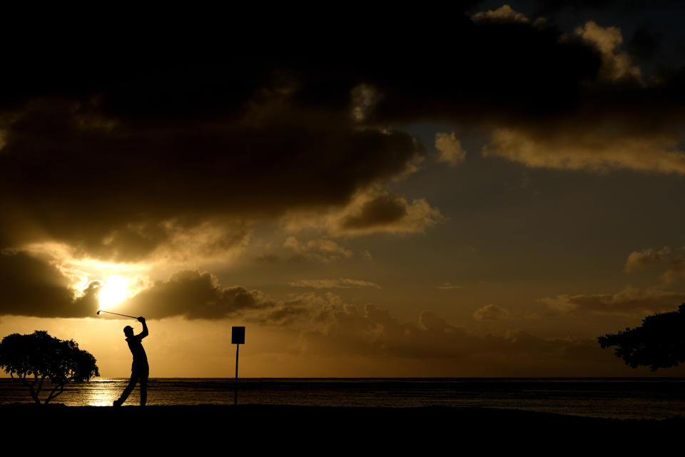 Ben Kohles hits from the 17th tee during the second round of the Sony Open golf event, Friday, Jan. 12, 2024, at Waialae Country Club in Honolulu. (AP Photo/Matt York)