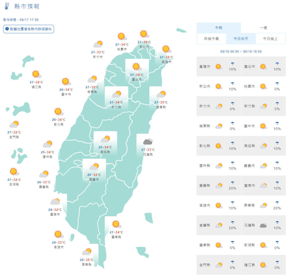 天氣概況。（圖／中央氣象局）