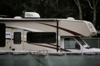 A recreational vehicle (RV) is seen parked in a earmarked quarantine site for healthy people potentially exposed to novel coronavirus, behind Washington State Public Health Laboratories in Shoreline, north of Seattle