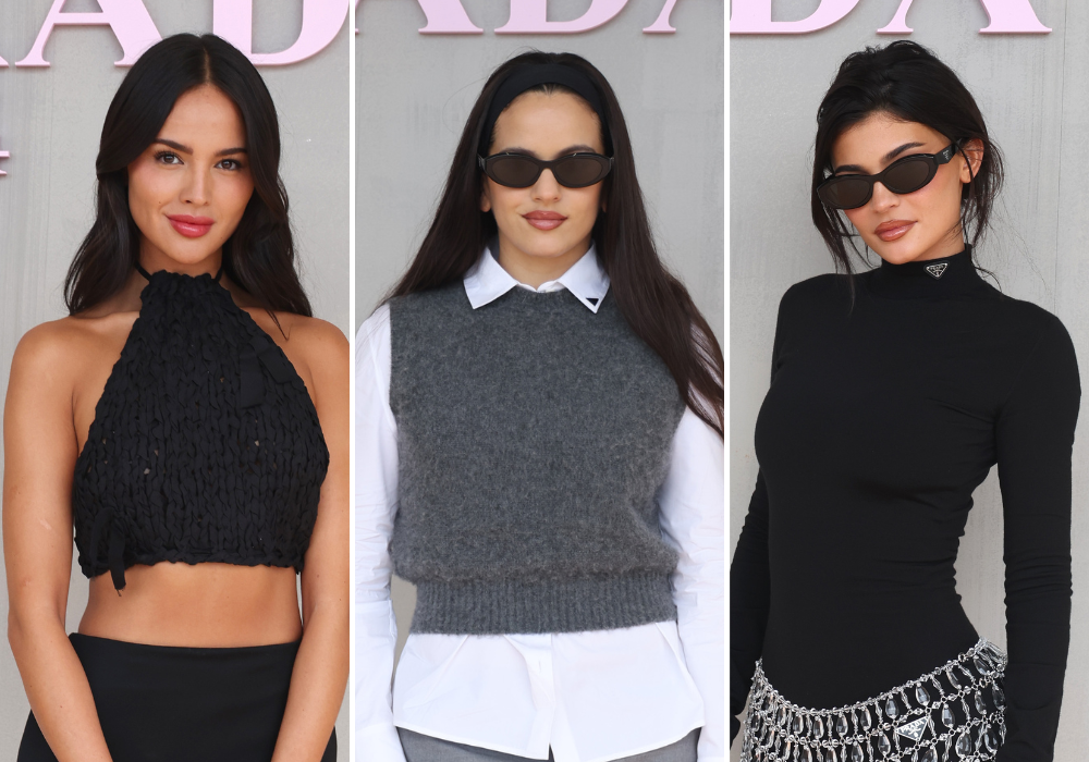 Eiza González, Rosalía y Kylie Jenner. Vittorio Zunino Celotto/Getty Images for Prada (3) 