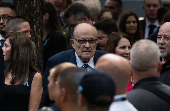 NEW YORK, NEW YORK - SEPTEMBER 11: Former New York City mayor Rudy Giuliani  attends services at the 9/11 Memorial and Museum at the Ground Zero site in lower Manhattan as the nation commemorates the 22nd anniversary of the attacks on September 11, 2023 in New York City. Monday marks the 22nd anniversary of the September 11 terrorist attacks on the World Trade Center and the Pentagon, as well as the crash of United Airlines Flight 93. In total, the attacks killed nearly 3,000 people and commenced a global war on terror which included American led conflicts in both Iraq and Afghanistan.   (Photo by Spencer Platt/Getty Images)