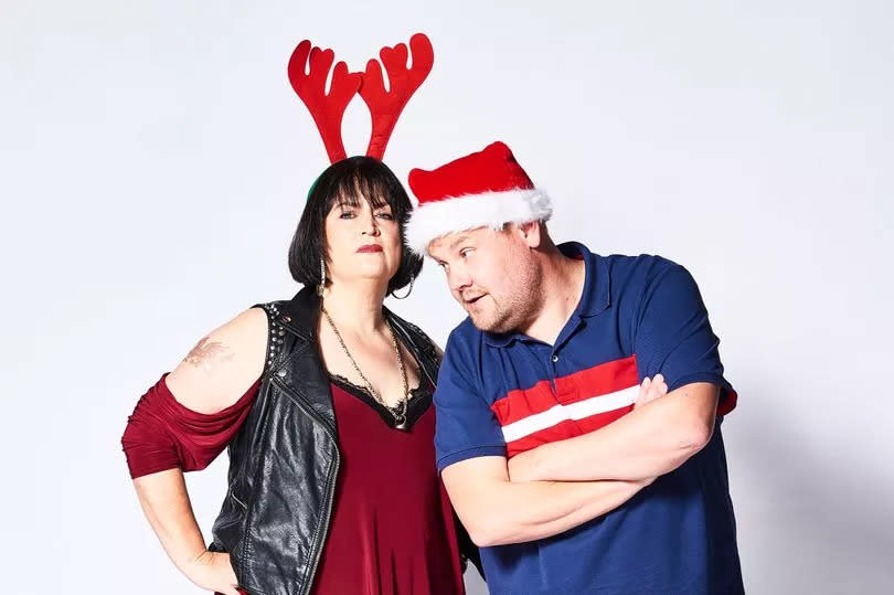 James Corden and Ruth Jones in character for a Gavin and Stacey promo photo