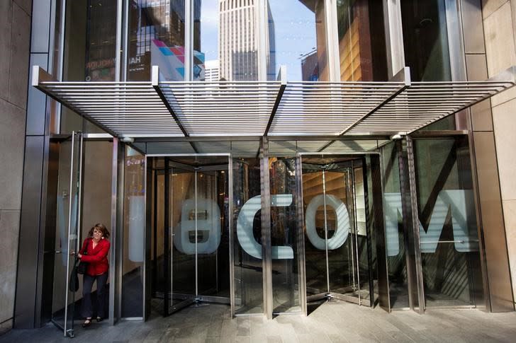 A woman exits the Viacom Inc. headquarters in New York