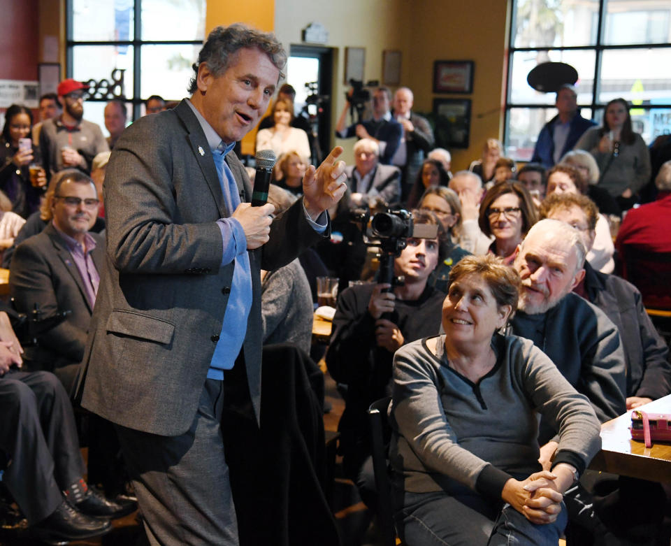 Sen. Sherrod Brown (D-OH) speaks at the Lovelady Brewing Company as part of the Nevada Democratic Party's lecture series, "Local Brews + National Views" on February 23, 2019 in Henderson, Nevada.   (Photo: Ethan Miller/Getty Images)