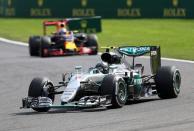 Belgium Formula One - F1 - Belgian Grand Prix 2016 - Francorchamps, Belgium - 28/8/16 - Mercedes' Nico Rosberg of Germany leads the race ahead of Red Bull's Daniel Ricciardo of Australia during the Belgian F1 Grand Prix. REUTERS/Yves Herman