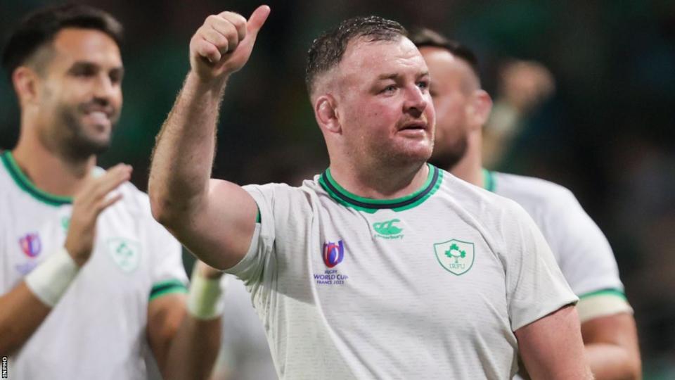 Prop Dave Kilcoyne acknowledged the Ireland fans after Saturday's win over Tonga in Nantes.