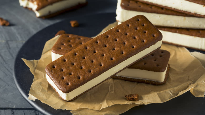 Ice cream sandwiches on plate