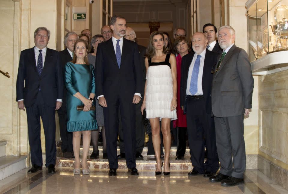 She looked gorgeous as she stood beside her husband, King Felipe of Spain, in the glittering flapper-style number. Photo: Getty Images