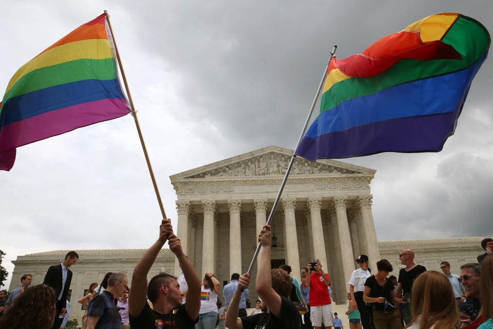 Image: People celebrate in front of the Supreme Court after the ruling in favor of same-sex marriage June 26, 2015. (Mark Wilson / Getty Images file)
