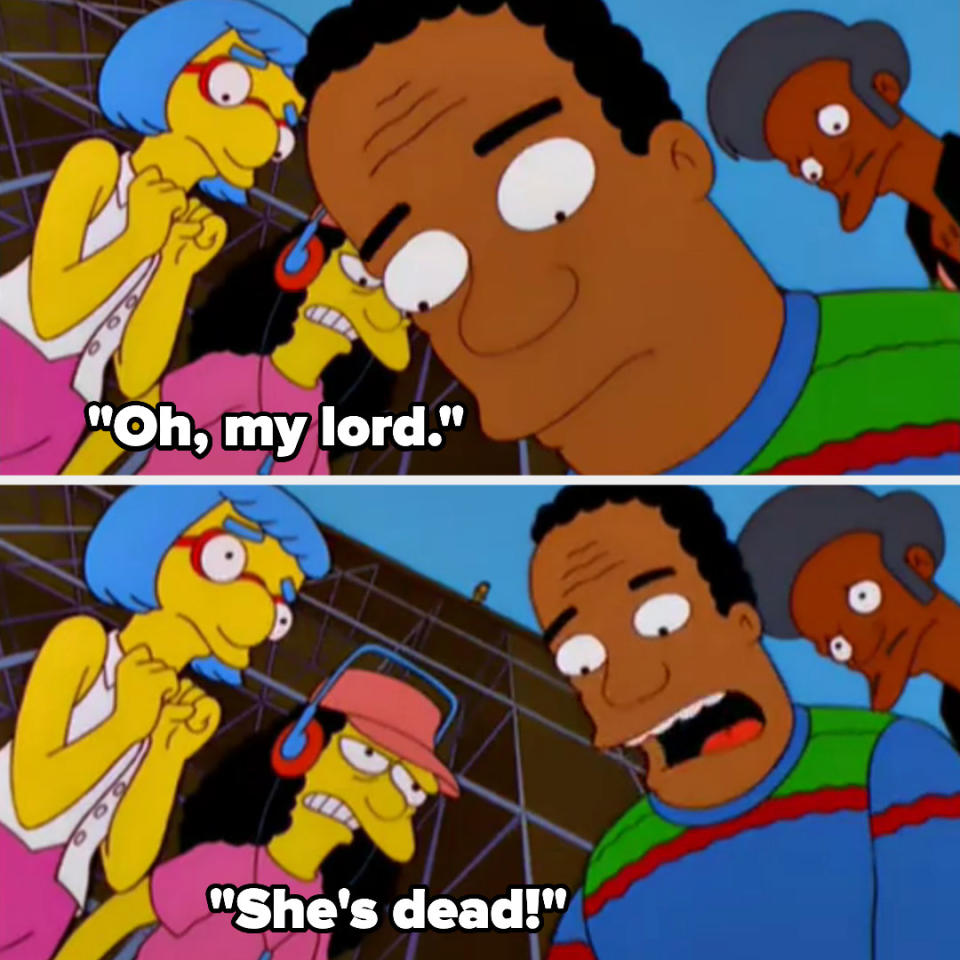 cartoon character saying, oh my lord she's dead