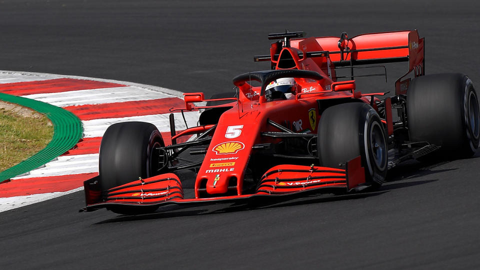 Sebastian Vettel is pictured driving during am F1 practice session ahead of the Portuguese Grand Prix.