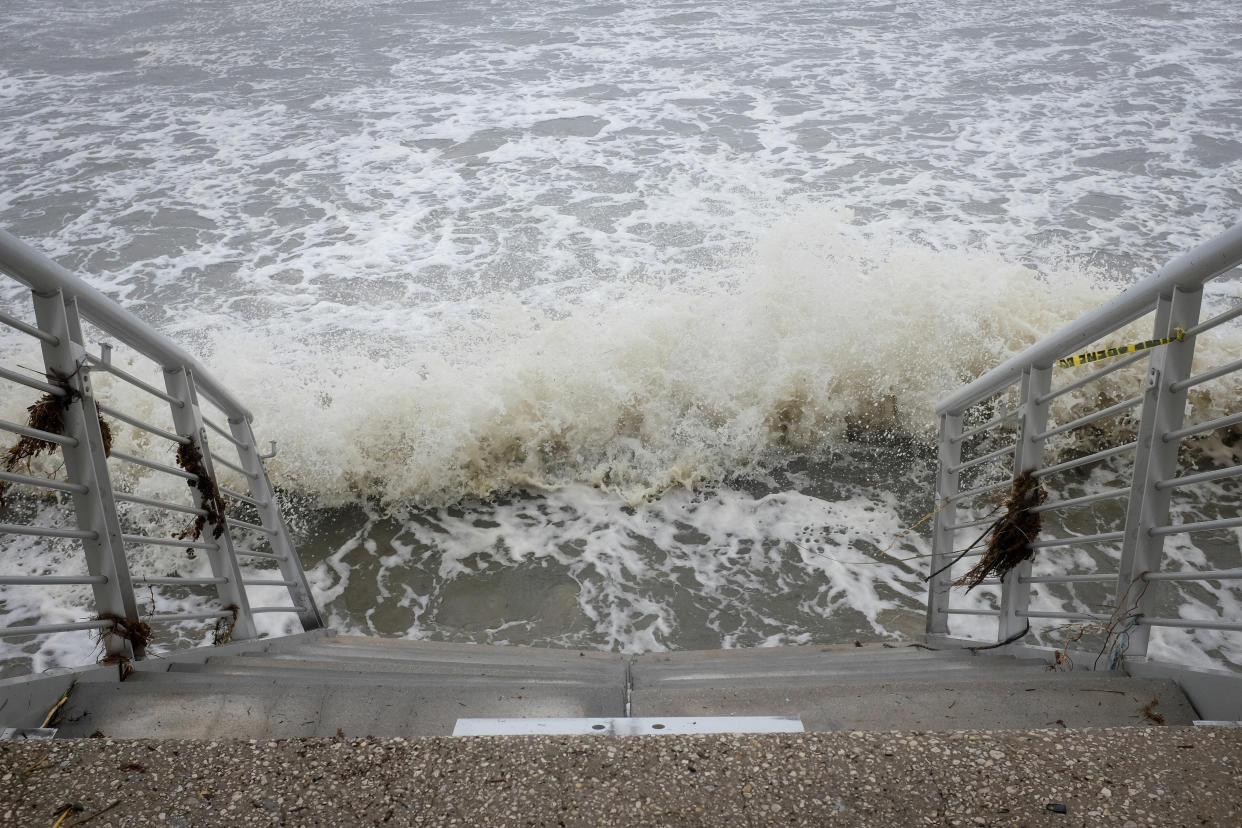 A view of the rough seas along the Daytona Boardwalk after Hurricane Nicole, a Category 1 hurricane, made landfall on Florida's east coast, in Daytona Beach, Florida, U.S., on November 10, 2022. REUTERS/Marco Bello