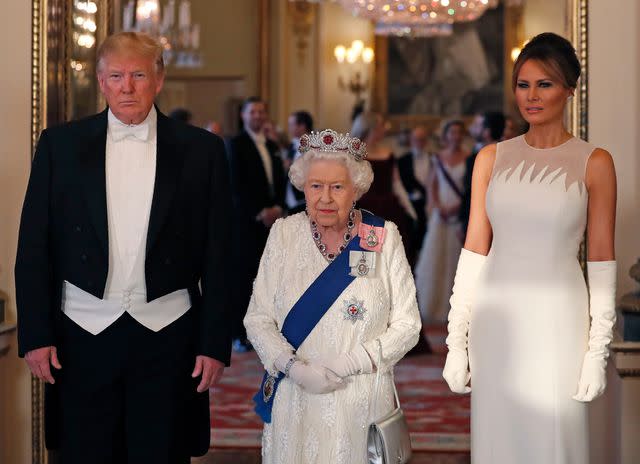 Jeff Gilbert - WPA Pool/Getty President Donald Trump, Queen Elizabeth and First Lady Melania Trump during the 2019 state visit