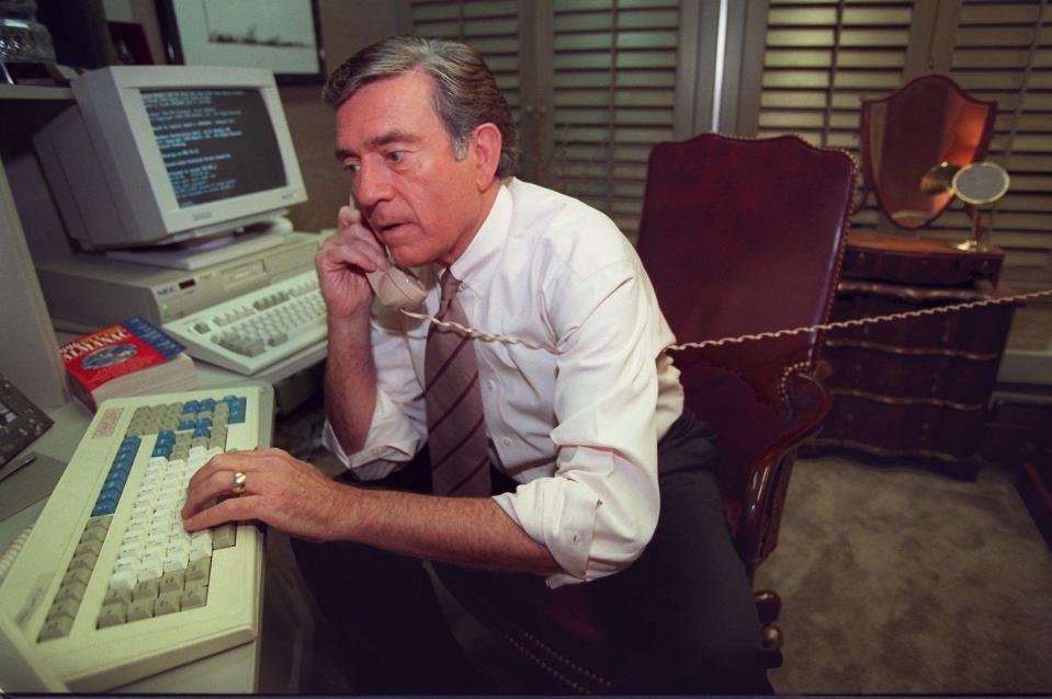 Dan Rather, a former news anchor and "60 Minutes" correspondent, works in his New York office in 1996.
