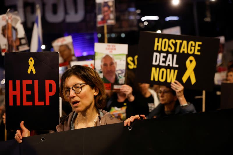 Protest against Israeli Prime Minister Netanyahu's government and call for the release of hostages kidnapped on October 7, in Tel Aviv