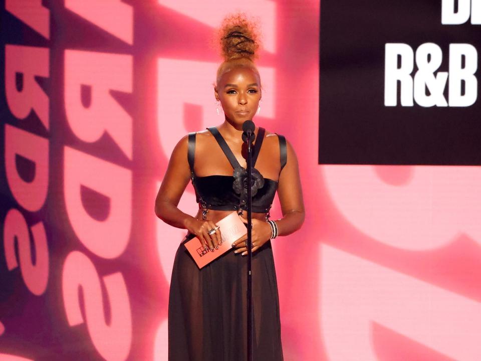 Janelle Monae speaks onstage during the 2022 BET Awards at Microsoft Theater (Getty Images for BET)