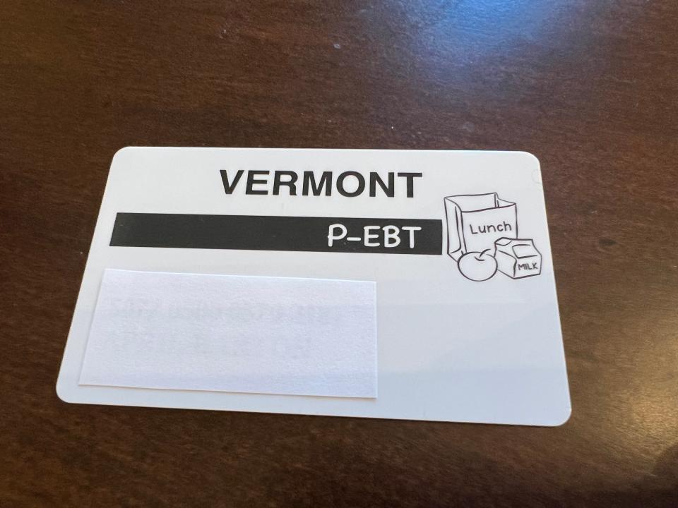 A Vermont P-EBT card that was received in the mail on July 26, 2023. The card has $120 of pandemic relief money to be used on food purchases.