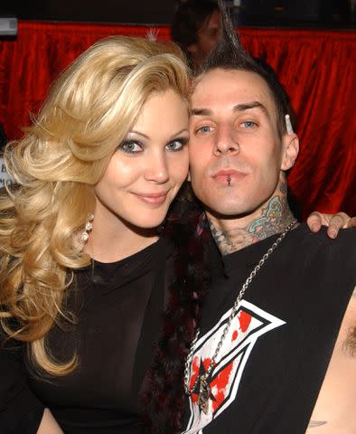 <p>Denise Truscello/WireImage</p> Shanna Moakler (left) and Travis Barker (right) during Beachers Comedy Madhouse in 2004.