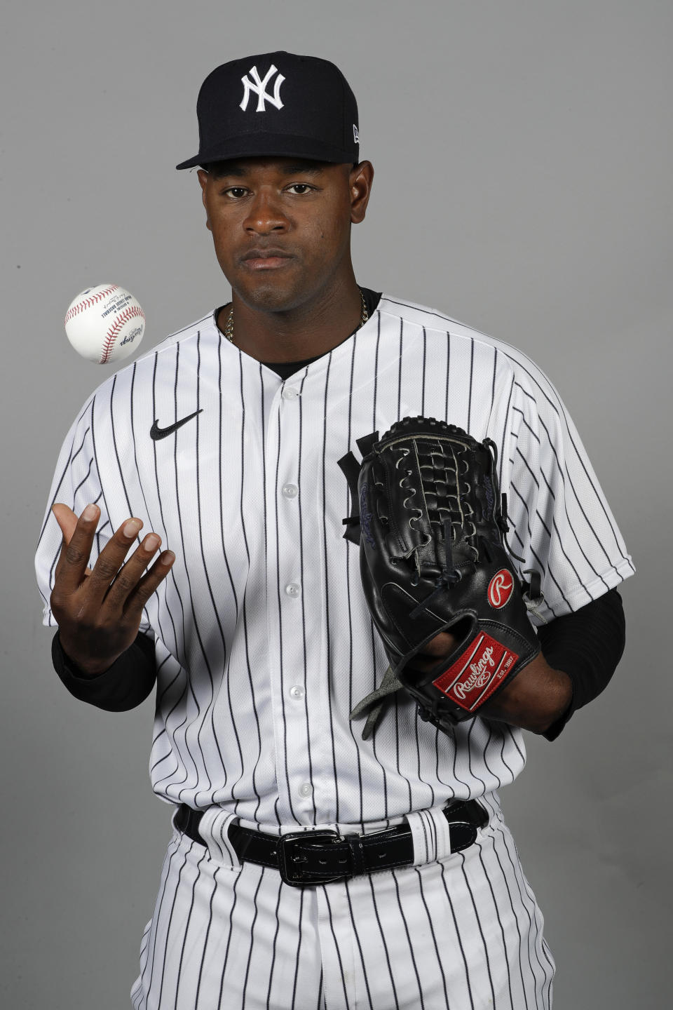 FILE - This is a Feb. 20, 2020, file photo showing New York Yankees' Luis Severino. Severino needs Tommy John surgery and will miss the 2020 season, another setback for the two-time All-Star and the rotation of the AL East favorites. “His plan is to have it done as soon as possible,” Yankees general manager Brian Cashman said Tuesday, Feb. 25, 2020. (AP Photo/Frank Franklin II, File)