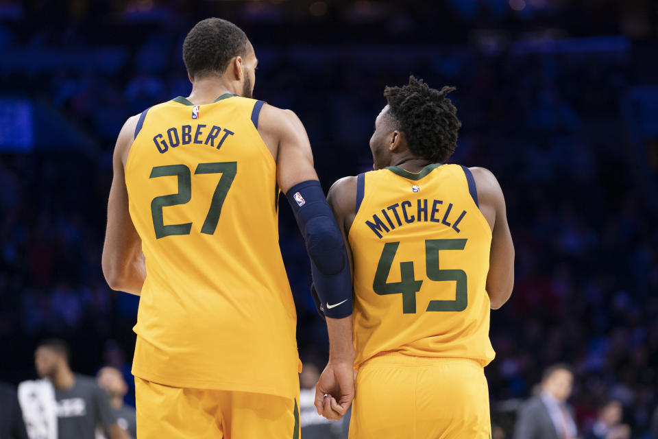 Utah Jazz teammates Rudy Gobert and Donovan Mitchell are reportedly at odds. (Mitchell Leff/Getty Images)