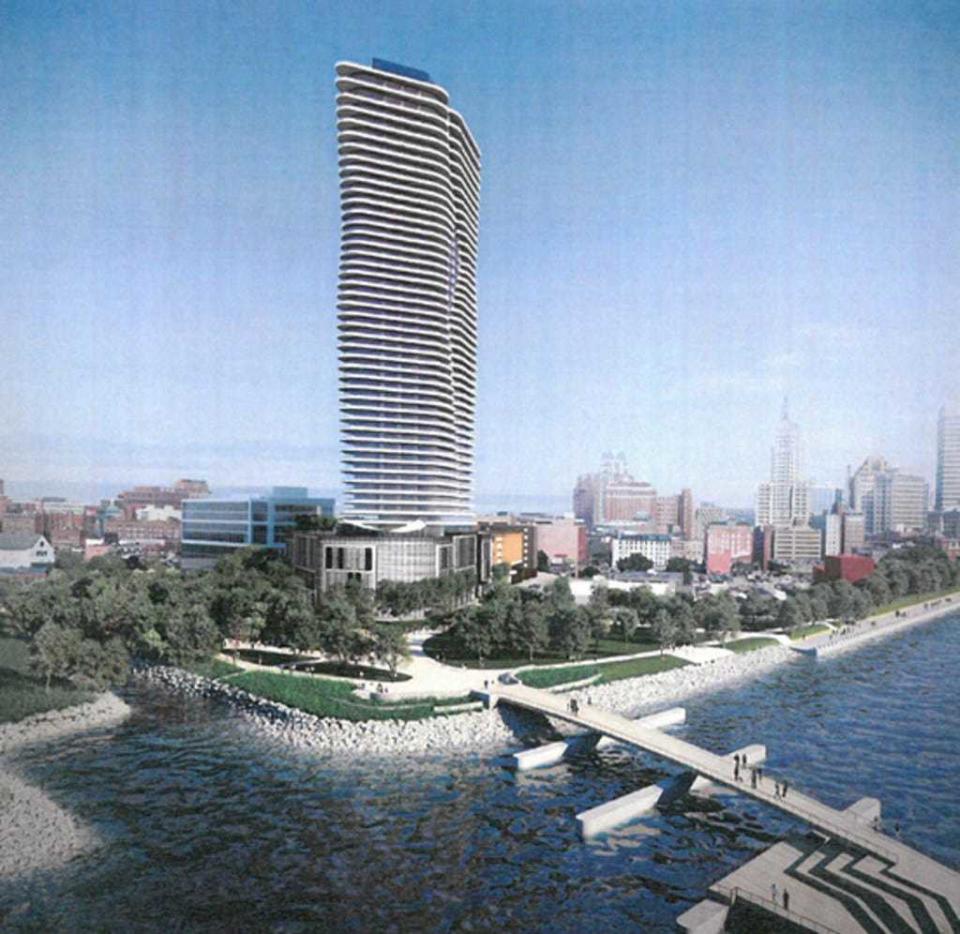 An artist's rendering of the 46-story tower that New York developer Jason Fane proposed in Providence in 2016.