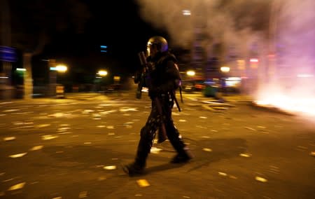 Separatists protest after a verdict in a trial over a banned Catalonia's independence referendum in Barcelona