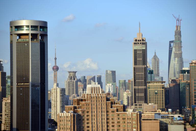 A view of downtown Shanghai showing commercial and residential property