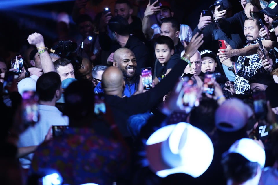 LAS VEGAS, NEVADA - MARCH 04: Jon Jones walks to the Octagon in the UFC heavyweight championship fight during the UFC 285 event at T-Mobile Arena on March 04, 2023 in Las Vegas, Nevada. (Photo by Jeff Bottari/Zuffa LLC via Getty Images)