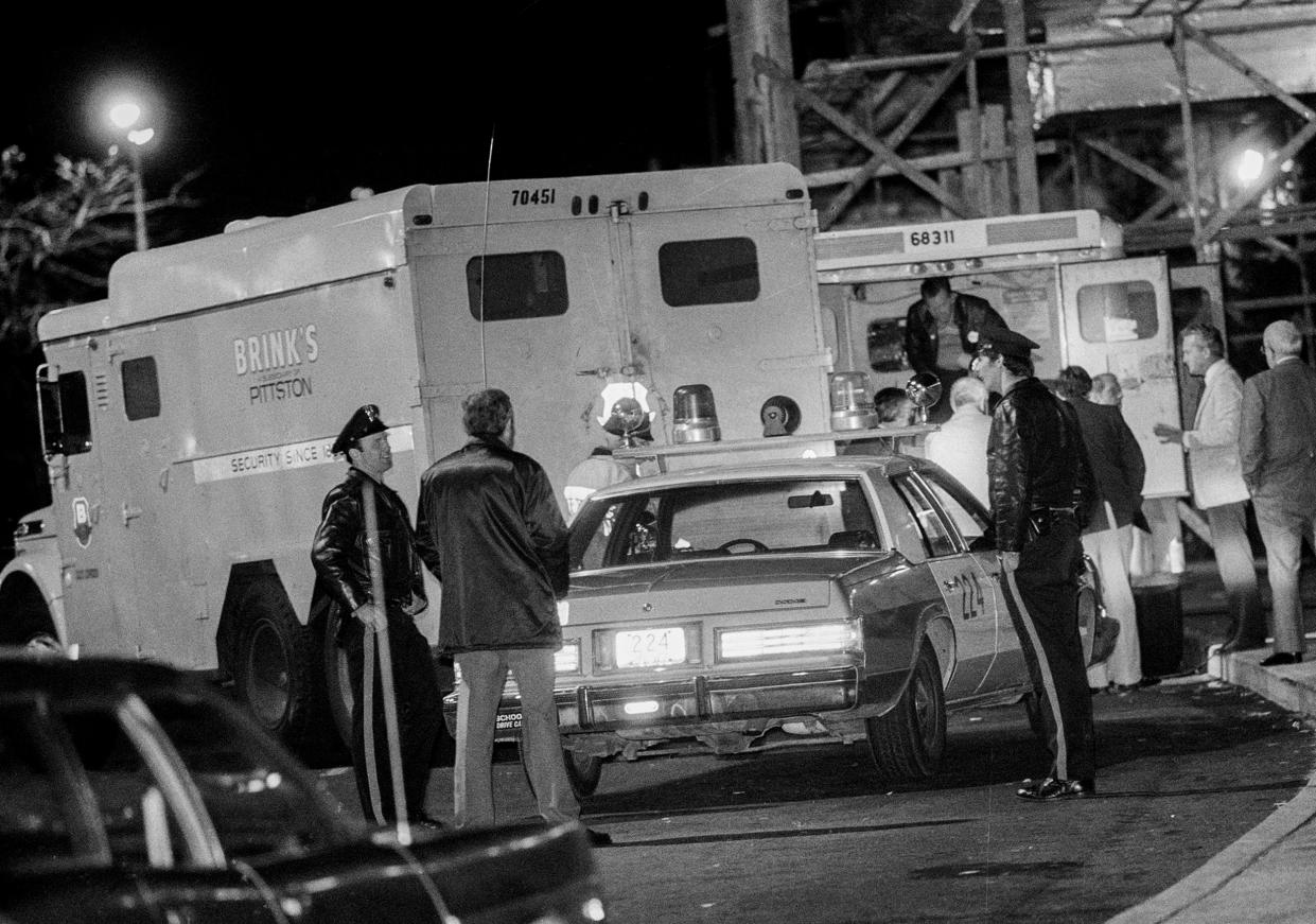 Image: Police at the scene of a Brinks armored truck robbery at the Nanuet Mall in Nanuet, N.Y., where multiple police officers and a Brinks guard were killed earlier during the robbery on Oct. 21, 1981. (AP)