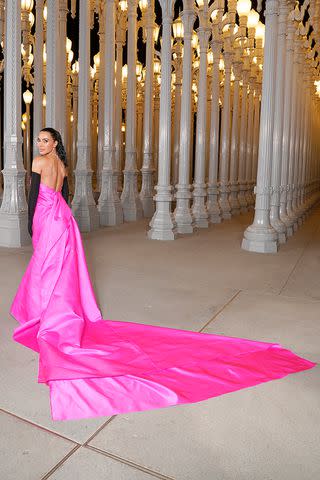 <p>Presley Ann/Getty </p> Kardashian in the Balenciaga 52nd Couture gown at the 2023 LACMA Gala