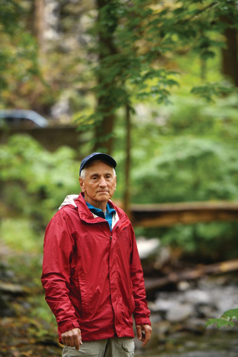 Joe Massery, pictured at the Cascades in Worcester, has been leading group hikes for several years. Masssery describes himself as a “late bloomer” who took up hiking after a back injury.