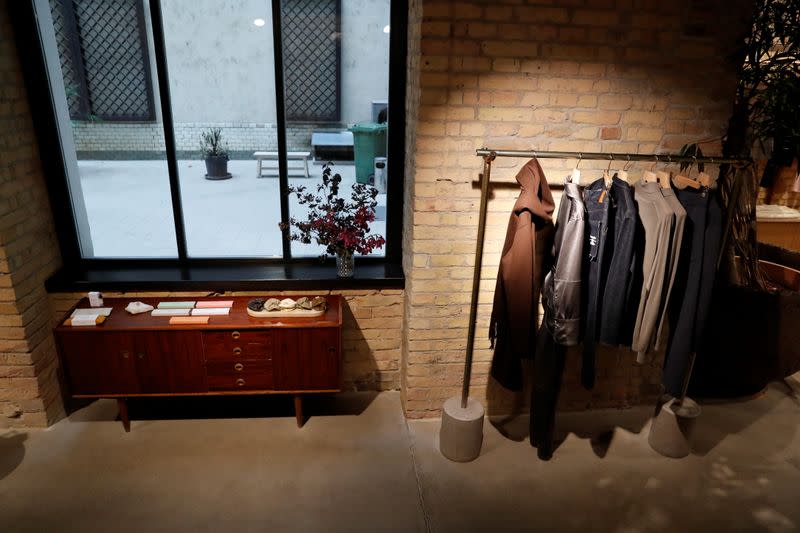 Clothes by the Hungarian luxury brand Nanushka are seen in the Nanushka store in Budapest