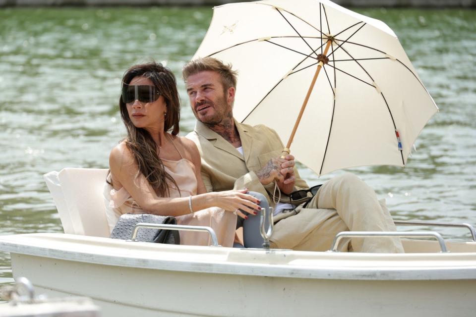 With David Beckham at a Jacquemus fashion show at Chateau de Versailles on June 26, 2023 (Getty Images)