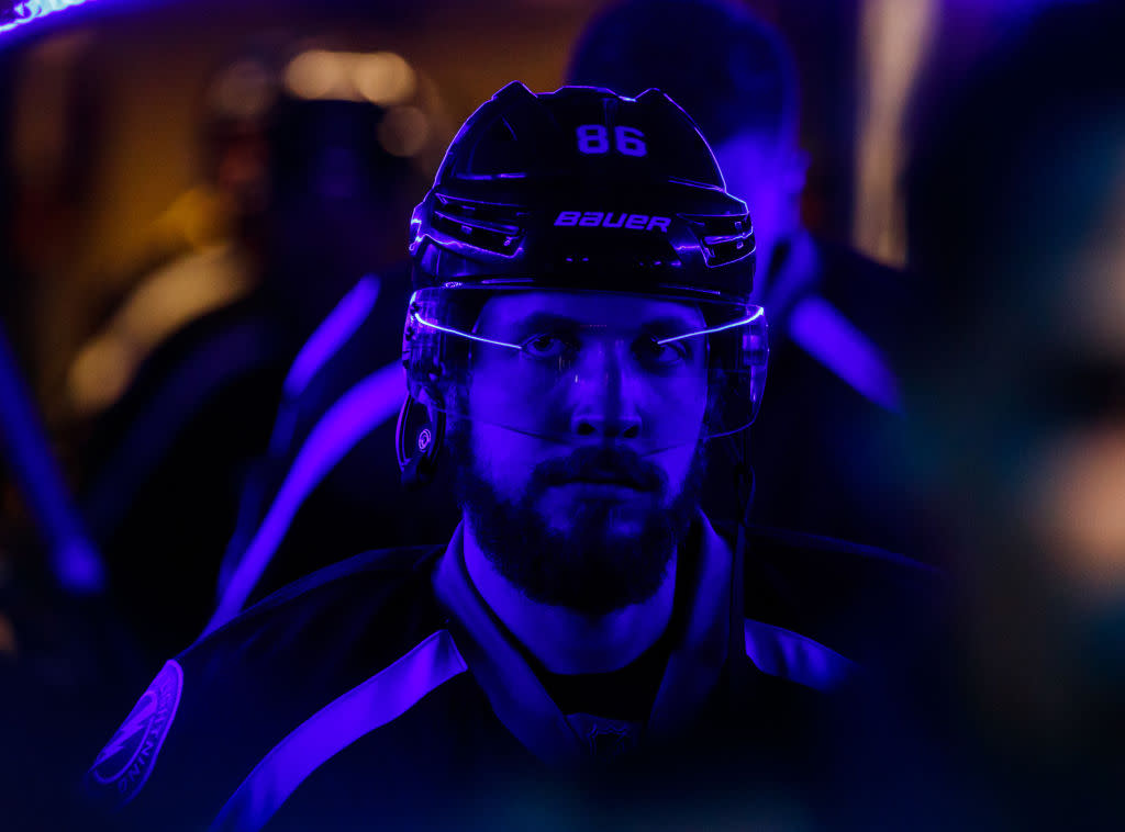 TAMPA, FL – APRIL 2: Nikita Kucherov #86 of the Tampa Bay Lightning gets ready for the game against the Dallas Stars at Amalie Arena on April 2, 2017 in Tampa, Florida. (Photo by Scott Audette/NHLI via Getty Images)