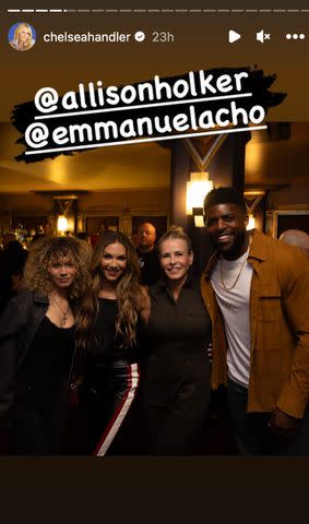 <p>Chelsea Handler/Instagram</p> From left: Weslie Boss, Allison Holker Boss, Chelsea Handler, Emmanuel Acho