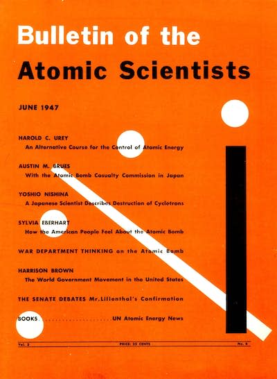 Cover of the 1947 Bulletin of the Atomic Scientists issue, featuring the Doomsday Clock at seven minutes to midnight. <a href="https://en.wikipedia.org/wiki/Doomsday_Clock#/media/File:Bulletin_Atomic_Scientists_Cover.jpg" rel="nofollow noopener" target="_blank" data-ylk="slk:Public domain/Wikimedia;elm:context_link;itc:0;sec:content-canvas" class="link ">Public domain/Wikimedia</a>