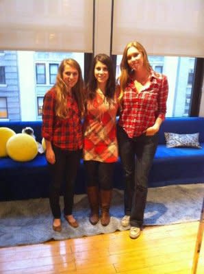 These ladies all got the red plaid memo before heading in to work