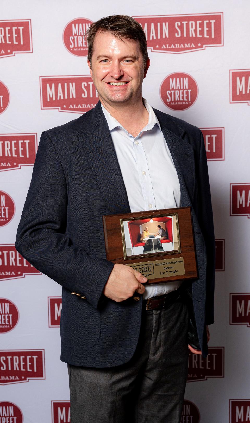 Eric Wright was chosen Gadsden's "Main Street Hero" at Main Street Alabama’s 10th annual Awards of Excellence Banquet Aug. 17 at Stovehouse in Huntsville. 