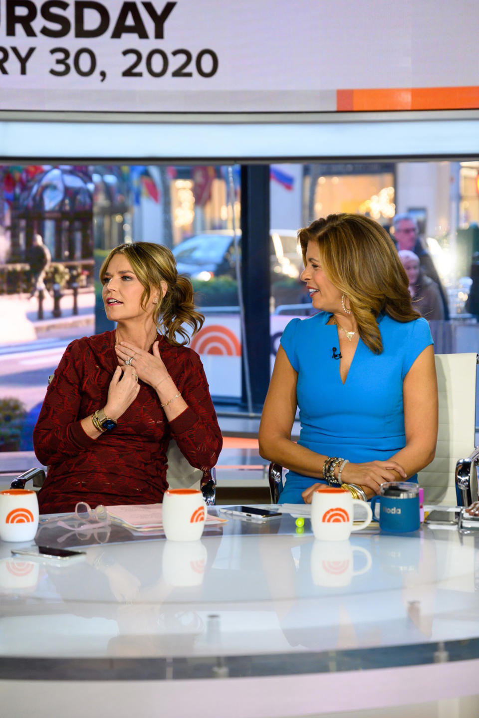 Hoda announced to viewers that Savannah was wearing her dress backward during the Jan. 30, 2020, broadcast. Whoops! (Zach Pagano / TODAY)