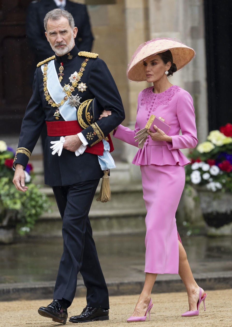 LONDON, ENGLAND - MAY 6: King Felipe of Spain and Queen Letizia of Spain at Westminster Abbey during the Coronation of King Charles III and Queen Camilla on May 6, 2023 in London, England. The Coronation of Charles III and his wife, Camilla, as King and Queen of the United Kingdom of Great Britain and Northern Ireland, and the other Commonwealth realms takes place at Westminster Abbey today. Charles acceded to the throne on 8 September 2022, upon the death of his mother, Elizabeth II. (Photo by Mark Cuthbert/UK Press via Getty Images)