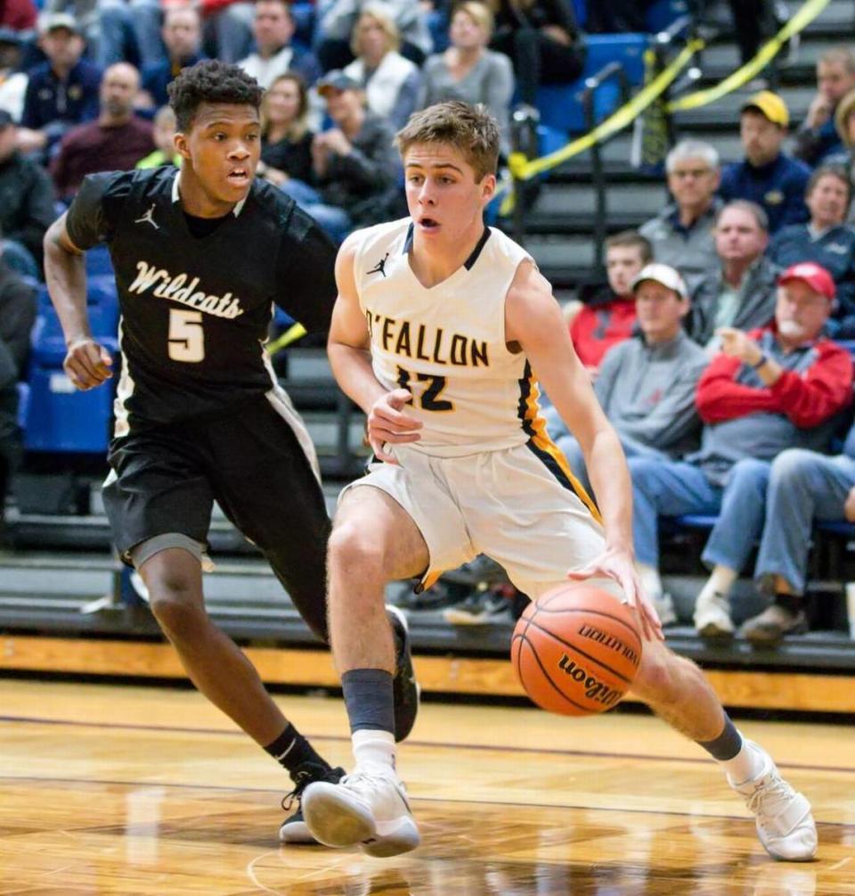 O’Fallon’s Kyle Dismukes drives against Normal West’s Terance Montgomery-Fisher during the Bank of O’Fallon Shootout in 2018 at O’Fallon Township High School. The 2023 event will take place Friday-Saturday.