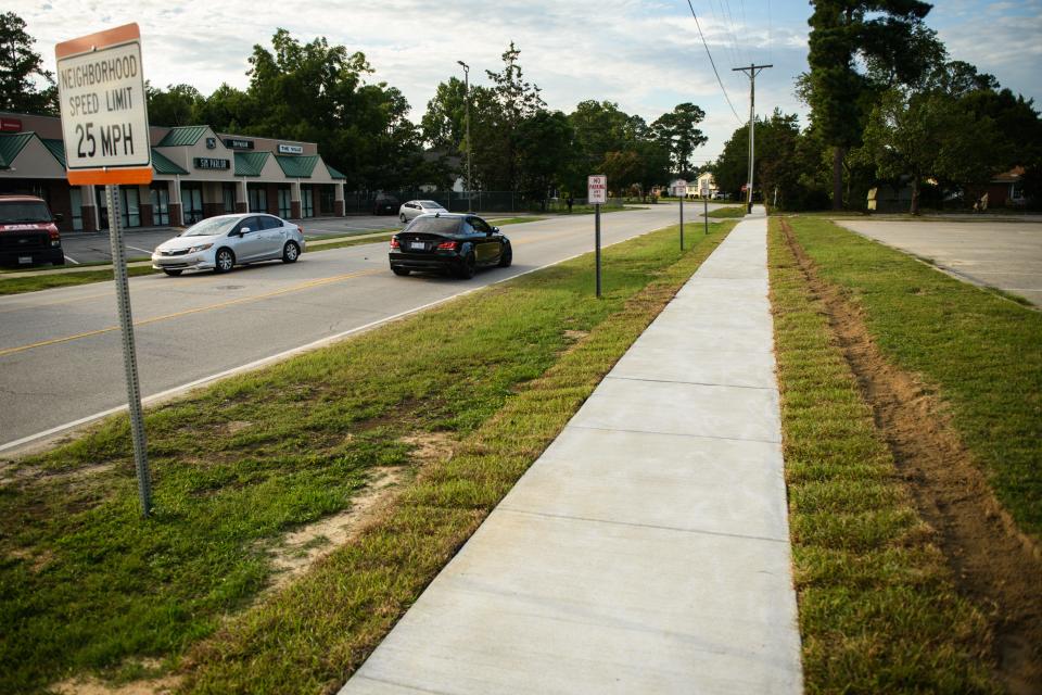 A newly installed sidewalk along Brighton Road in Fayetteville on Thursday, Aug. 18, 2022.