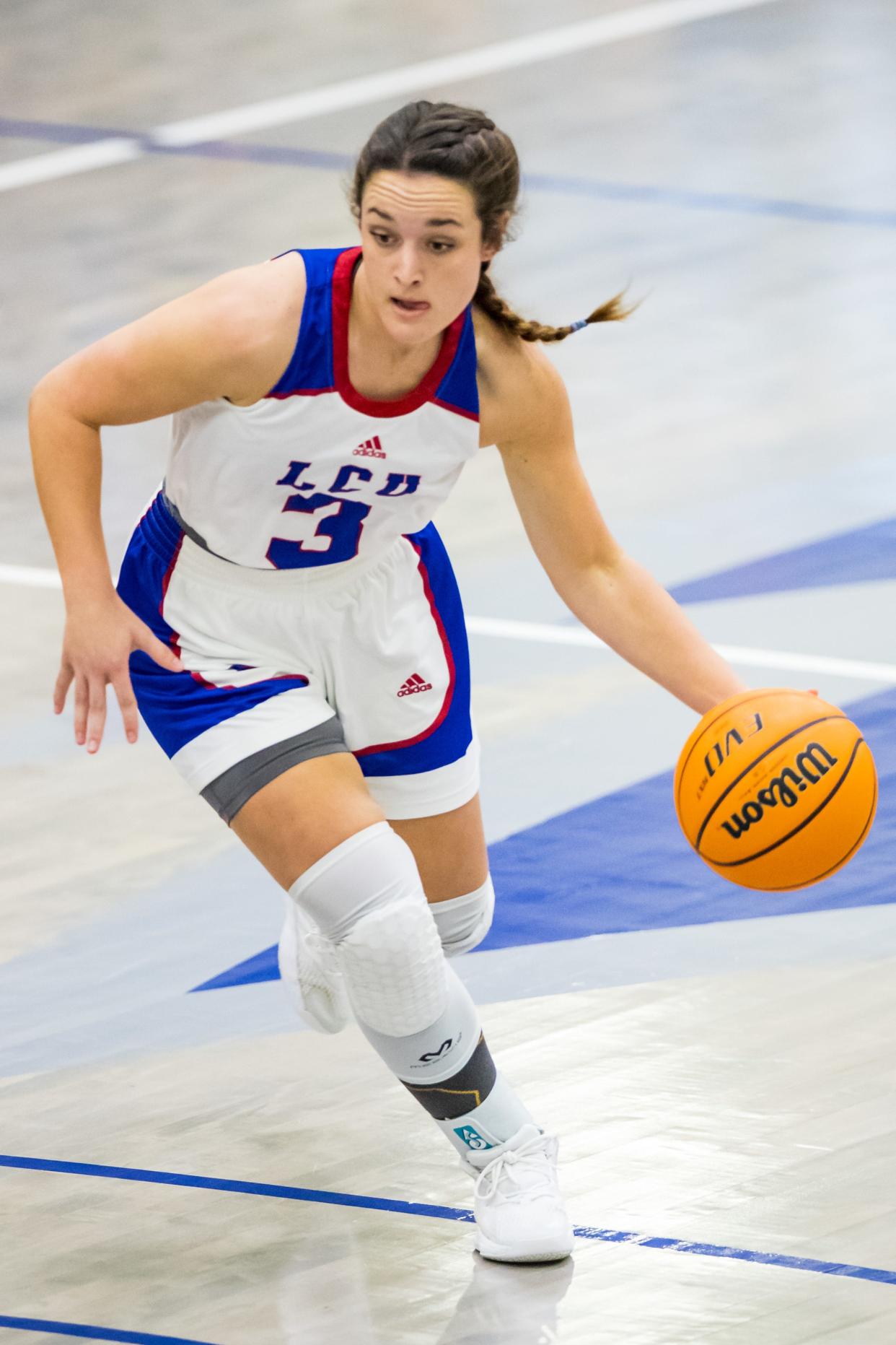 Lubbock Christian University guard Audrey Robertson (3) and the Lady Chaps take on Texas A&M-Kingsville at 8:30 p.m. Thursday in the first round of the Lone Star Conference tournament at the Comerica Center in Frisco.