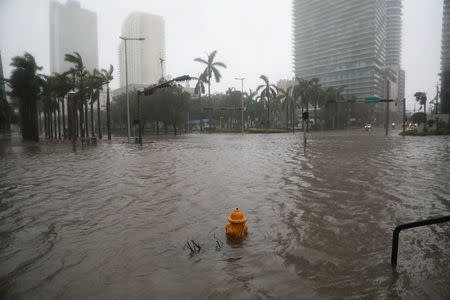 Flooding in the Brickell neighborhood as Hurricane Irma passes Miami, Florida, U.S. September 10, 2017. REUTERS/Stephen Yang