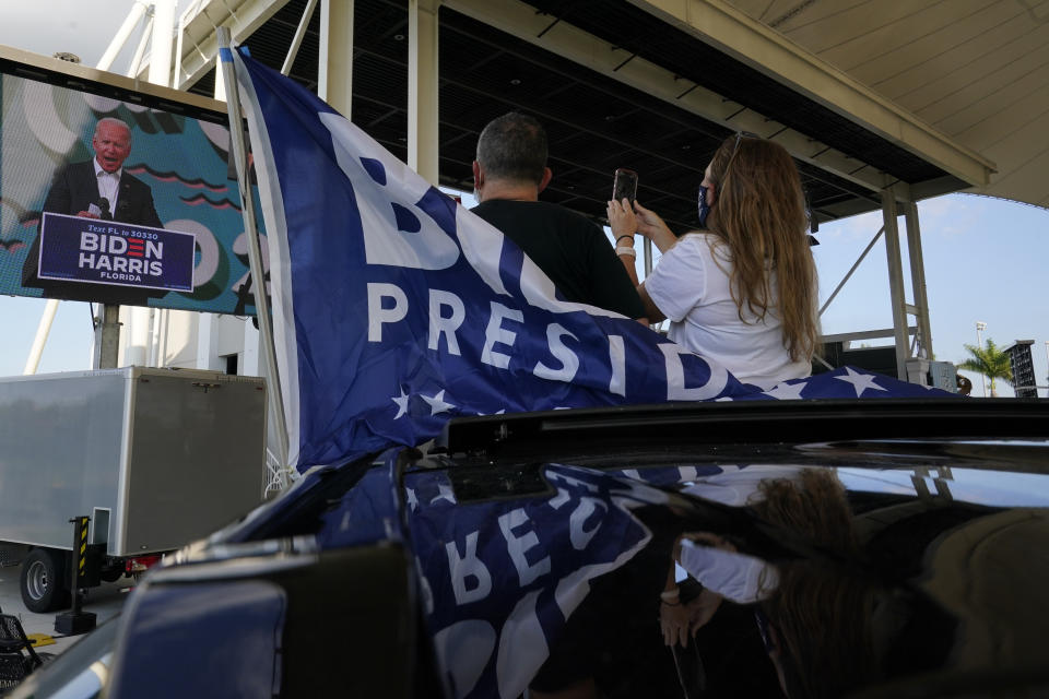 Democratic presidential candidate former Vice President Joe Biden speaks at Miramar Regional Park in Miramar, Fla., Tuesday Oct. 13, 2020. (AP Photo/Carolyn Kaster)