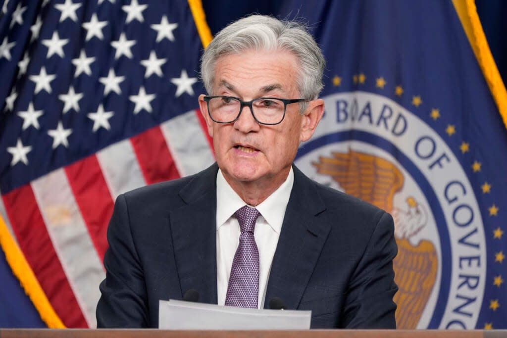 Federal Reserve Chair Jerome Powell speaks at a news conference Wednesday, Sept. 21, 2022, at the Federal Reserve Board Building, in Washington. Intensifying its fight against chronically high inflation, the Federal Reserve raised its key interest rate by a substantial three-quarters of a point for a third straight time, an aggressive pace that is heightening the risk of an eventual recession. (AP Photo/Jacquelyn Martin)