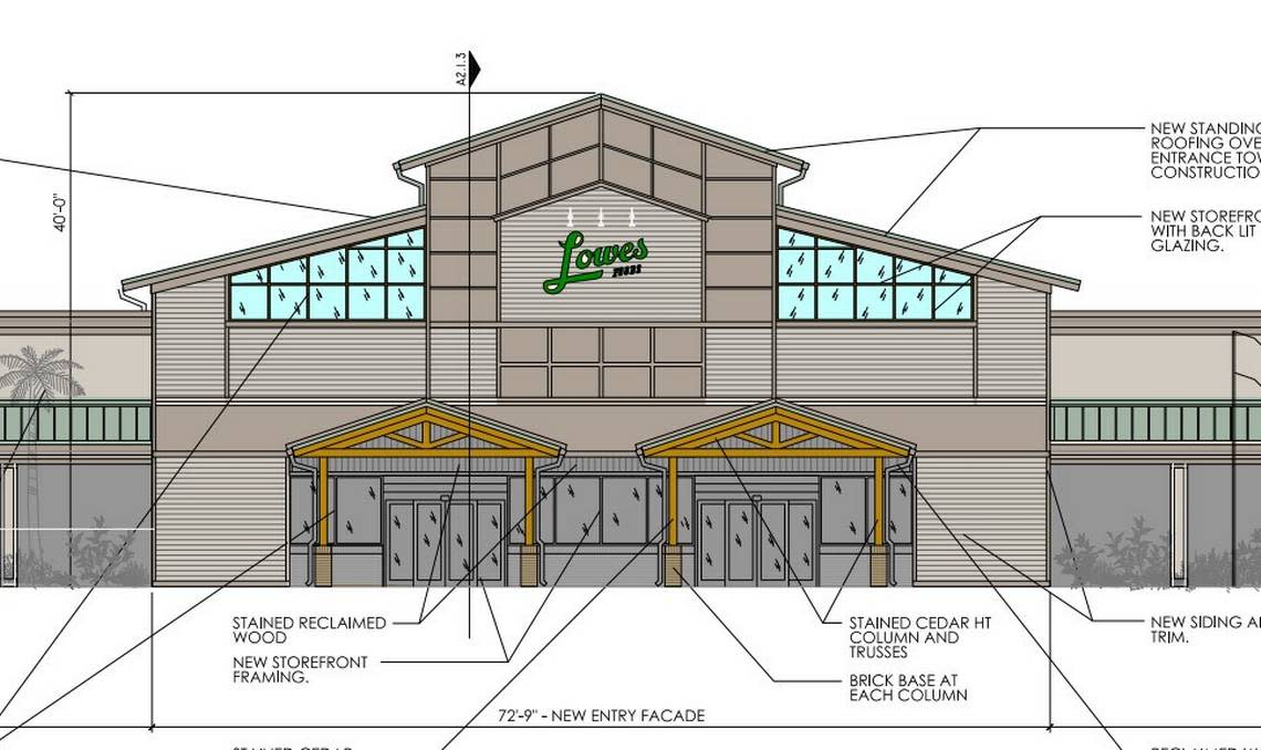 Initial plans submitted to the Town of Hilton Head by Lowes Foods for the former Sam’s Club location in Port Royal Plaza show changes proposed for the facade.