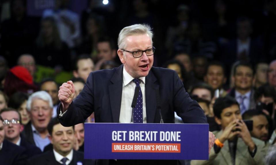 Michael Gove speaks at a final general election campaign event in London.