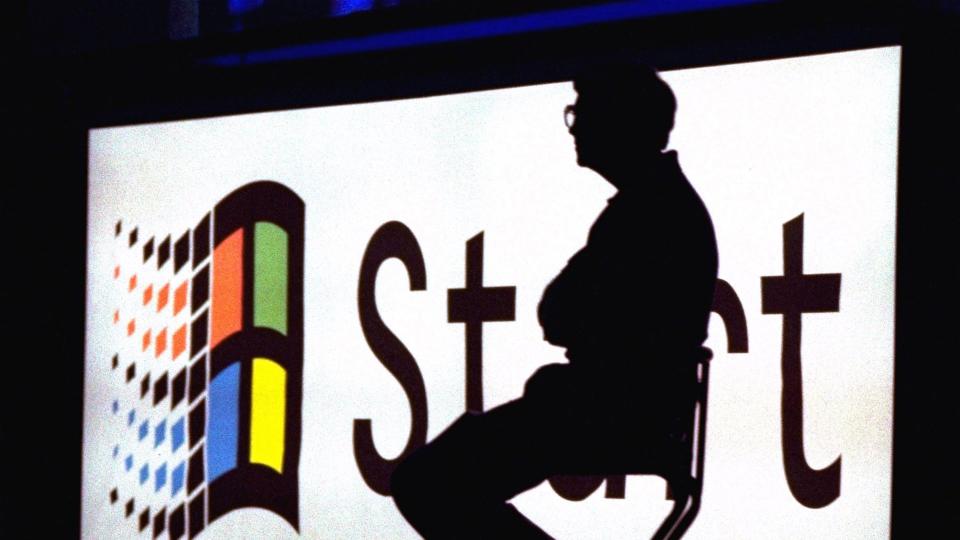 Mandatory Credit: Photo by AP/Shutterstock (6532019a)GATES Microsoft Chairman Bill Gates sits on stage during a video portion of the Windows 95 Launch Event, on the company's campus in Redmond, Wash.