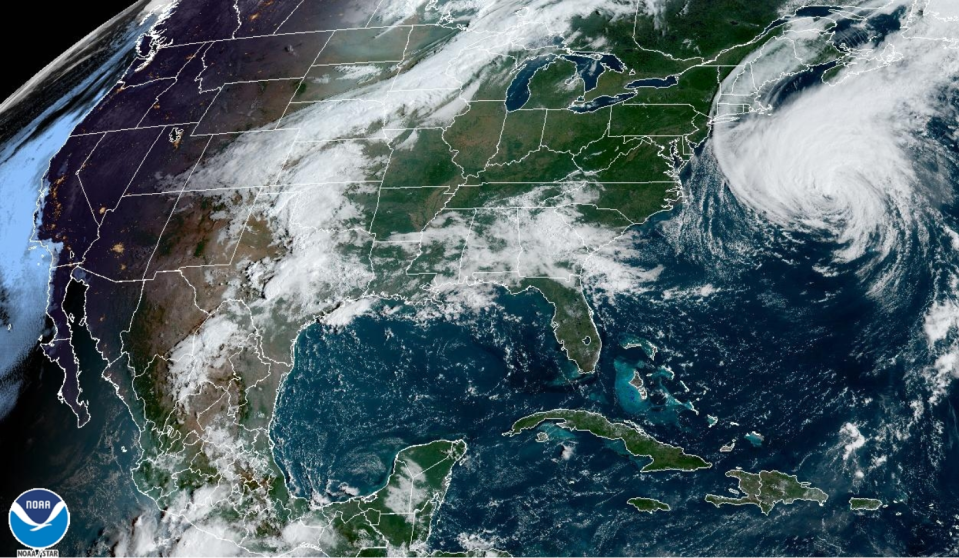 Hurricane Lee, a Category 1 storm, is massive. Shown is an image of Hurricane Lee's approximate size from the National Hurricane Center in Miami on Friday, Sept. 15, 2023.